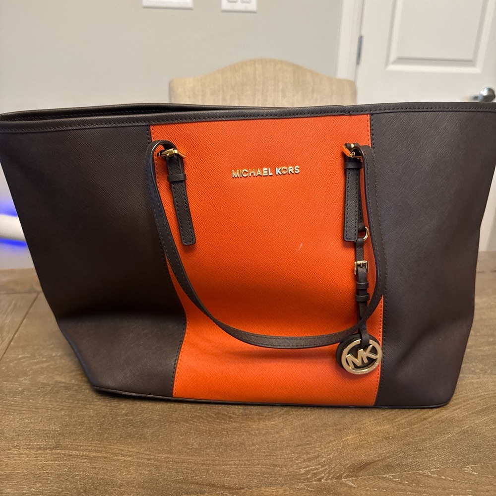 Michael Kors Two-Tone Orange and Brown Tote